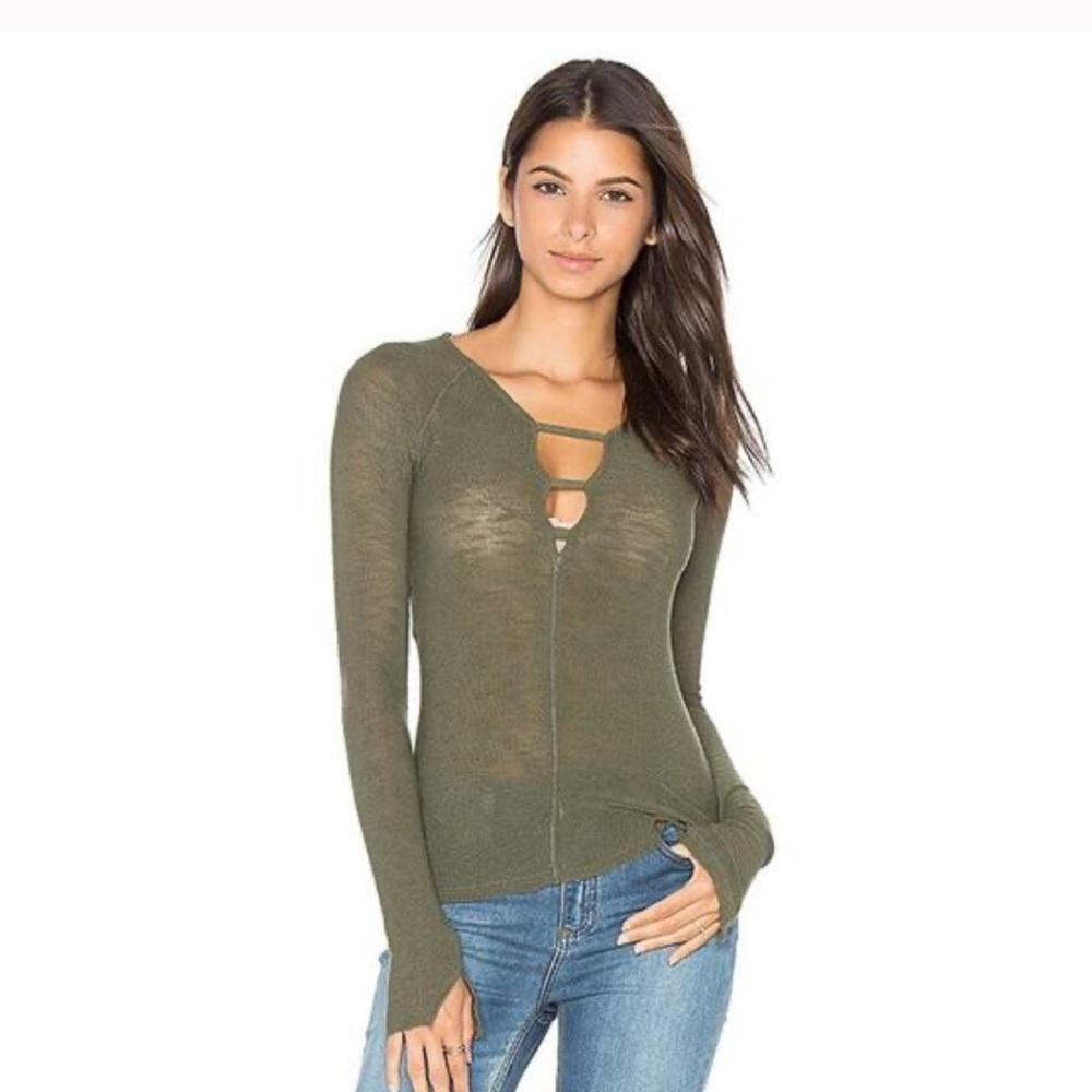 Free People Bae Bae Layerinh Top - Olive Cutout Long Sleeve